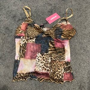 Edikted Patchwork Animal Print Cami Top - Brown and Pink